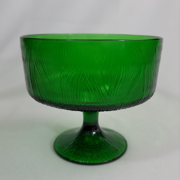 Vtg Hoosier Glass Tree Bark Motif Green Glass Compote - Picture 3 of 15